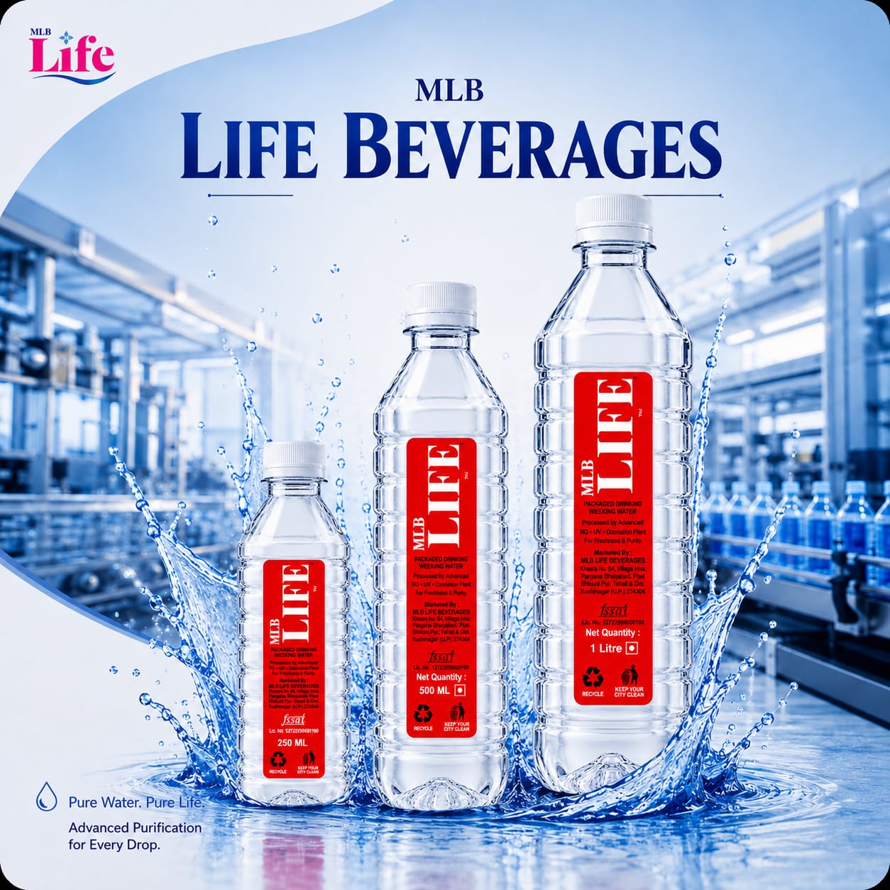 LIFE BEVERAGES 250 ml, 500 ml and 1 Litre range